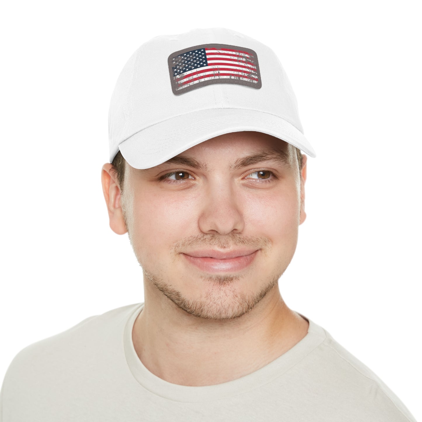 Distressed American Flag Leather Patch Dad Hat
