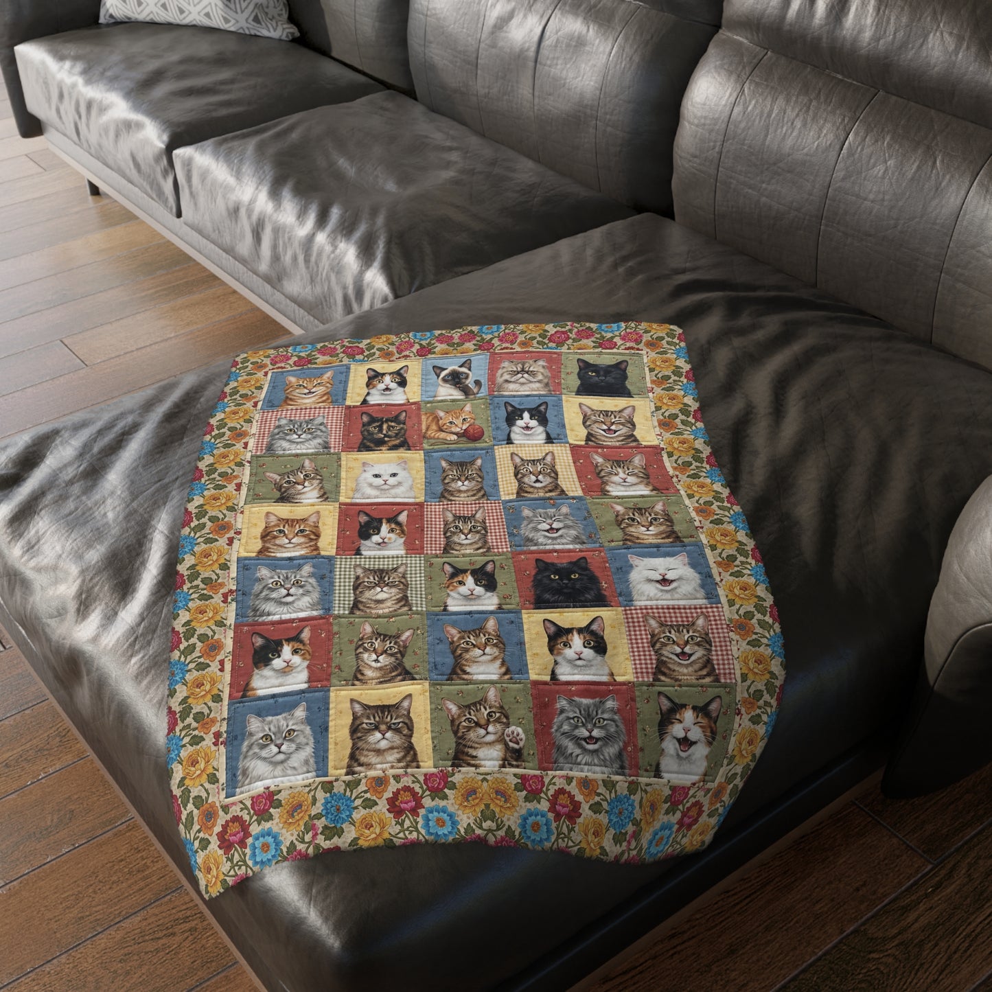 Catnip Farms Velveteen Blanket —with Cat Portraits — Two-Sided Microfiber Throw