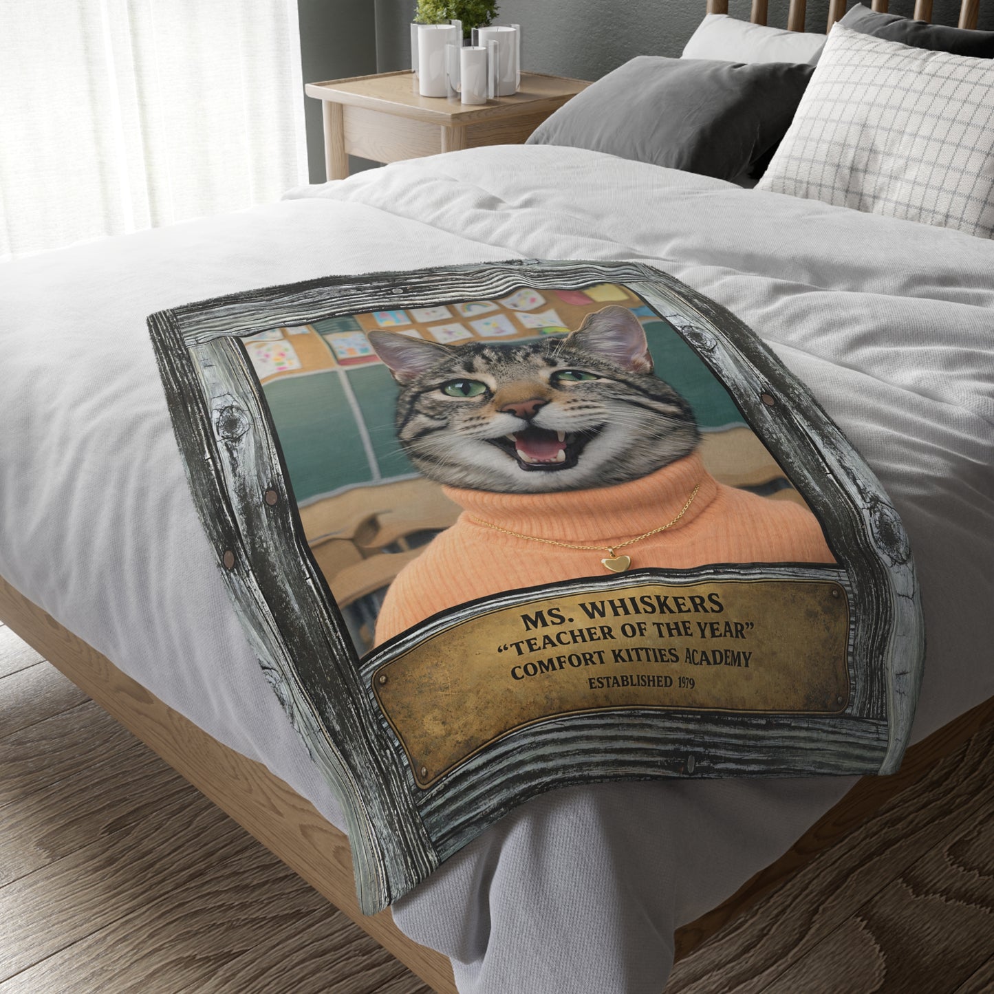 Ms. Whiskers Teacher of the Year - Velveteen Blanket with Cat Breeds
