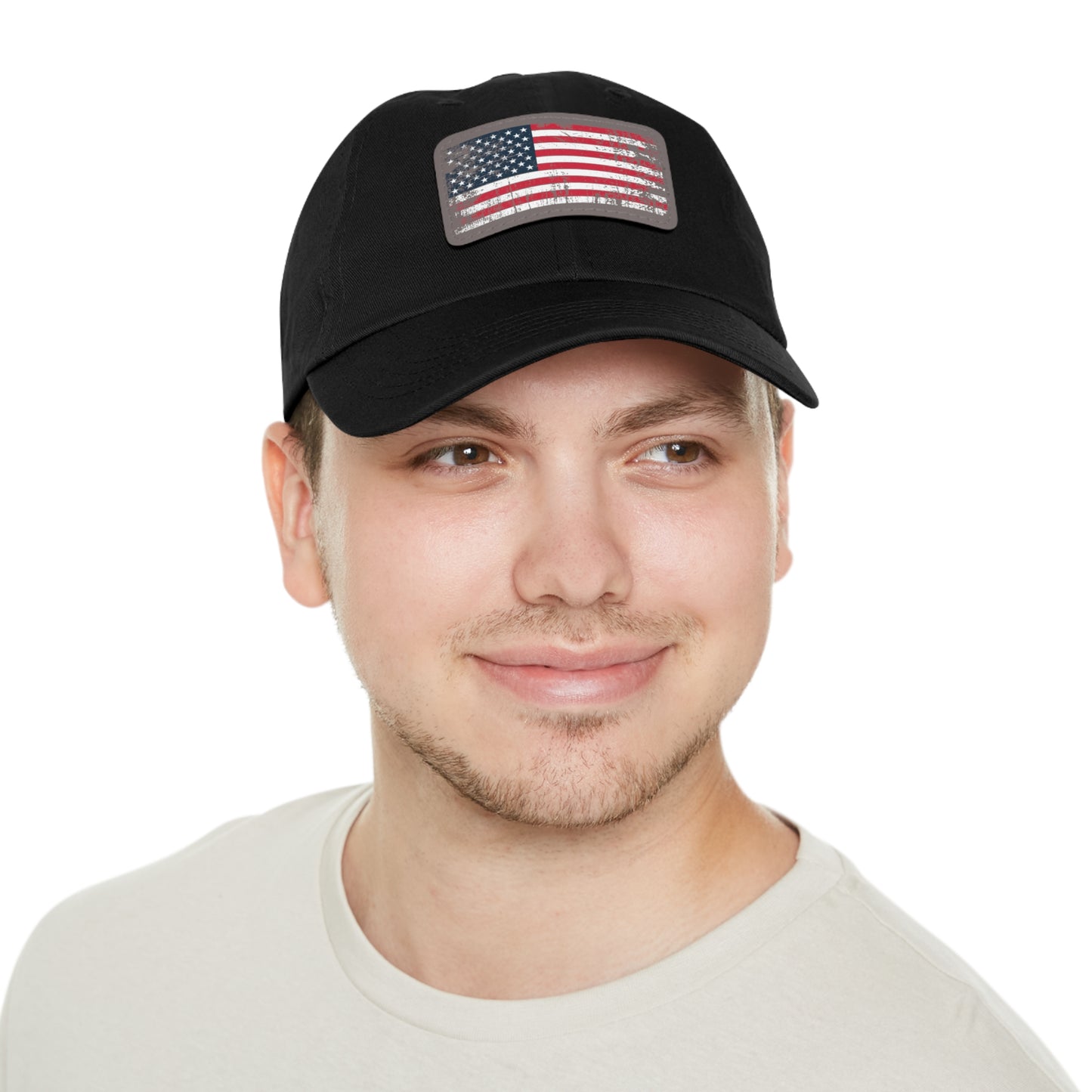 Distressed American Flag Leather Patch Dad Hat