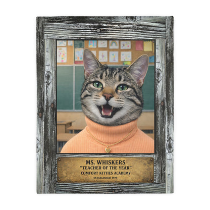 Ms. Whiskers Teacher of the Year - Velveteen Blanket with Cat Breeds