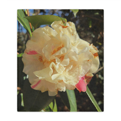 Floral Camellia Minky Blanket — Soft Botanical Throw
