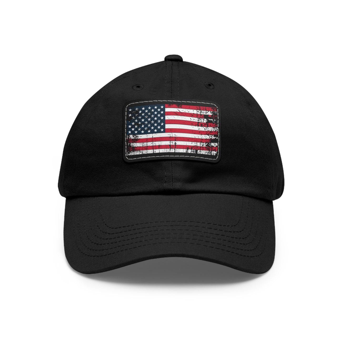 Distressed American Flag Leather Patch Dad Hat