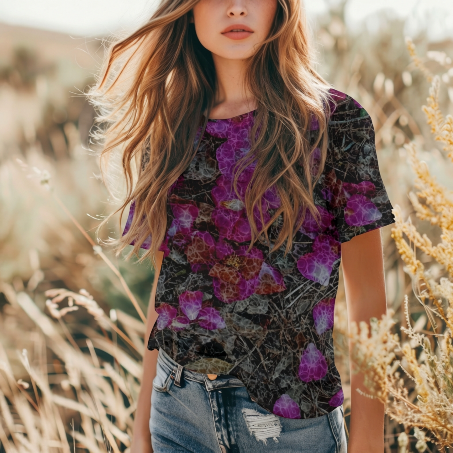 Fallen Fuscia (Midnight) - Women's Cotton Crew Neck